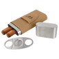 Light Brown Leatherette Wrapped Stainless Steel Cigar Case with Cutter