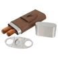 Dark Brown Leatherette Wrapped Stainless Steel Cigar Case with Cutter