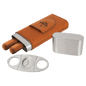 Rawhide Leatherette Wrapped Stainless Steel Cigar Case with Cutter