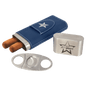 Blue/Silver Leatherette Wrapped Stainless Steel Cigar Case with Cutter