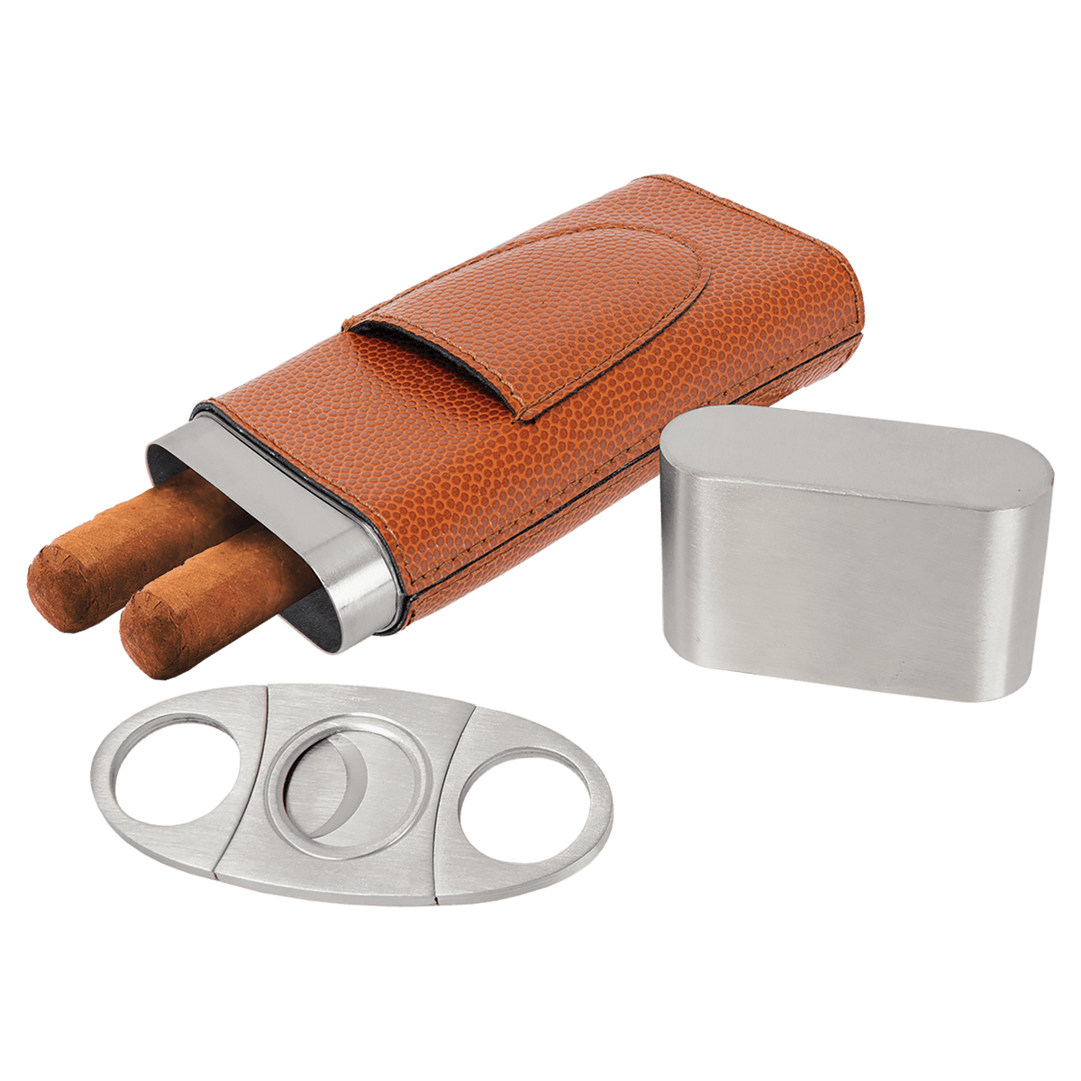 Basketball Leatherette Wrapped Stainless Steel Cigar Case with Cutter