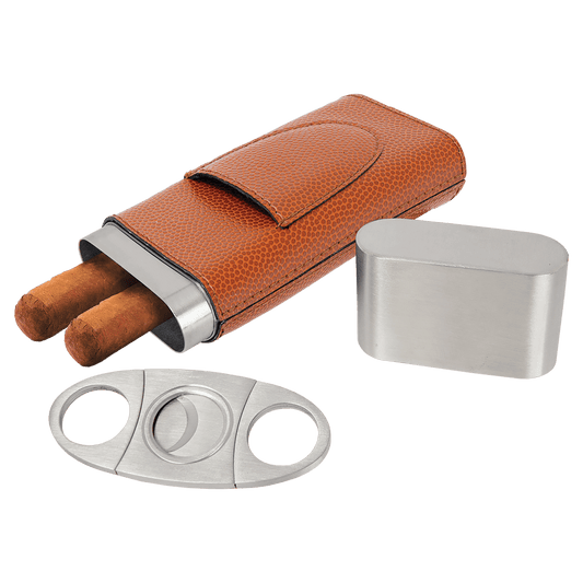 Basketball Leatherette Wrapped Stainless Steel Cigar Case with Cutter