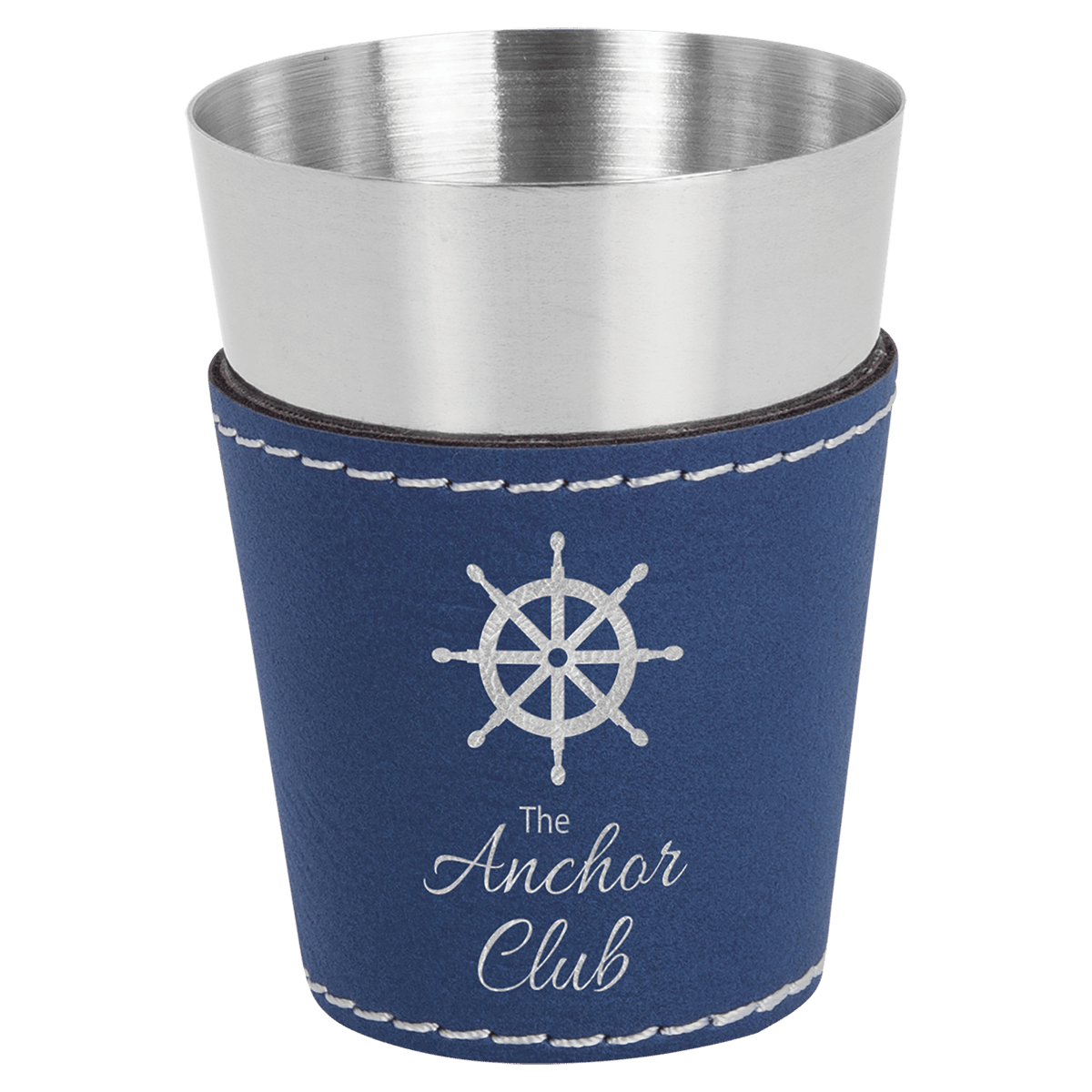 Blue/Silver 2 oz. Leatherette Wrapped Stainless Steel Shot Glass