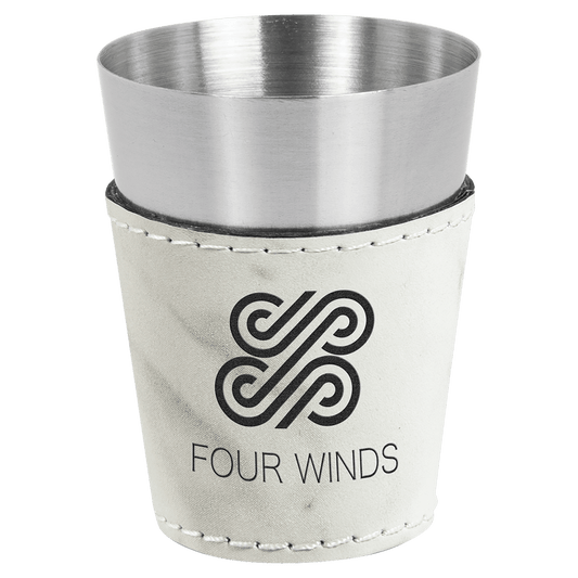 White Marble 2 oz. Leatherette Wrapped Stainless Steel Shot Glass