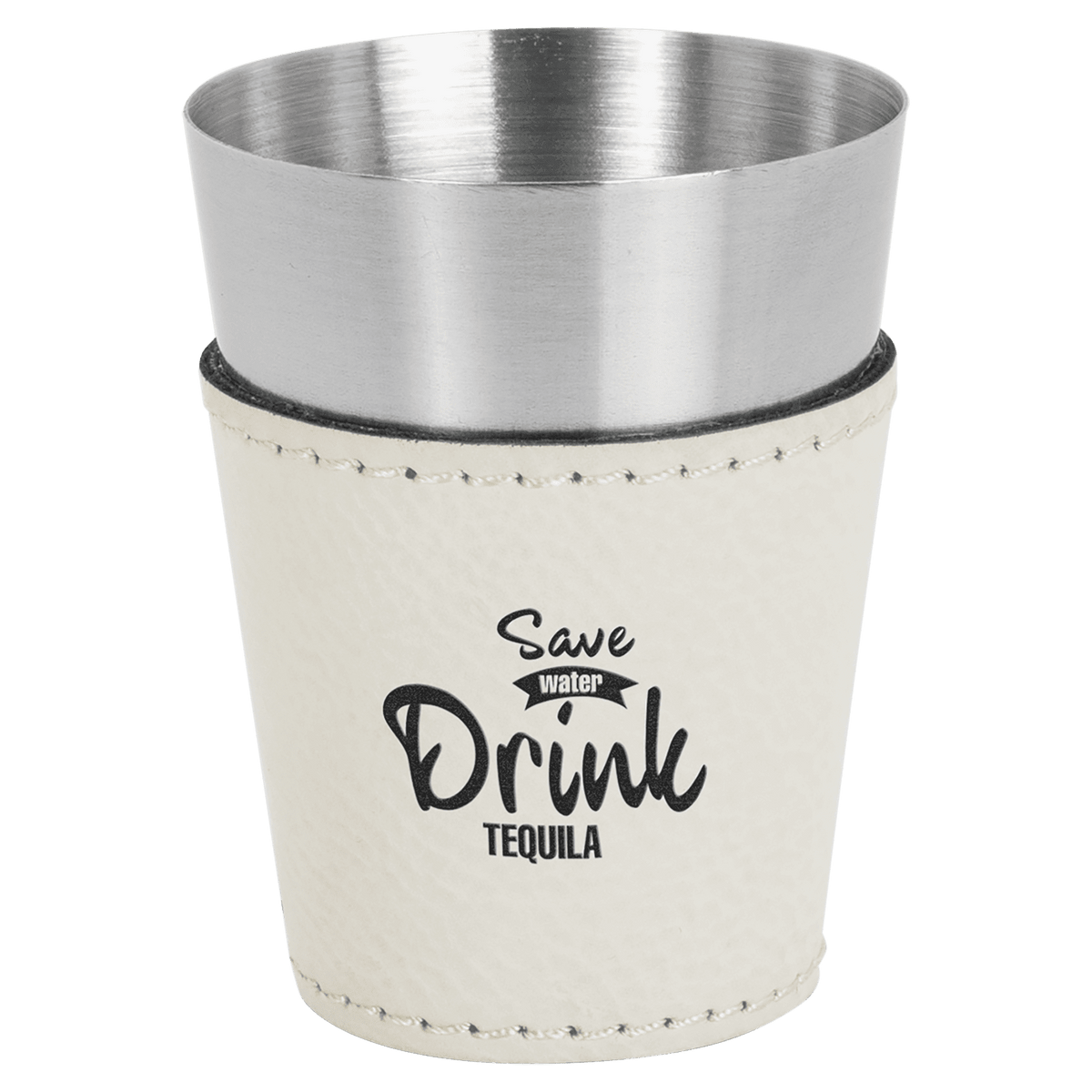 White 2 oz. Leatherette Wrapped Stainless Steel Shot Glass