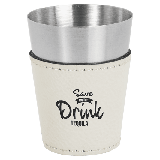 White 2 oz. Leatherette Wrapped Stainless Steel Shot Glass