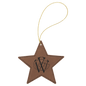 Dark Brown Laserable Leatherette Star Ornament with Gold String