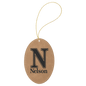 Light Brown Laserable Leatherette Oval Ornament with Gold String