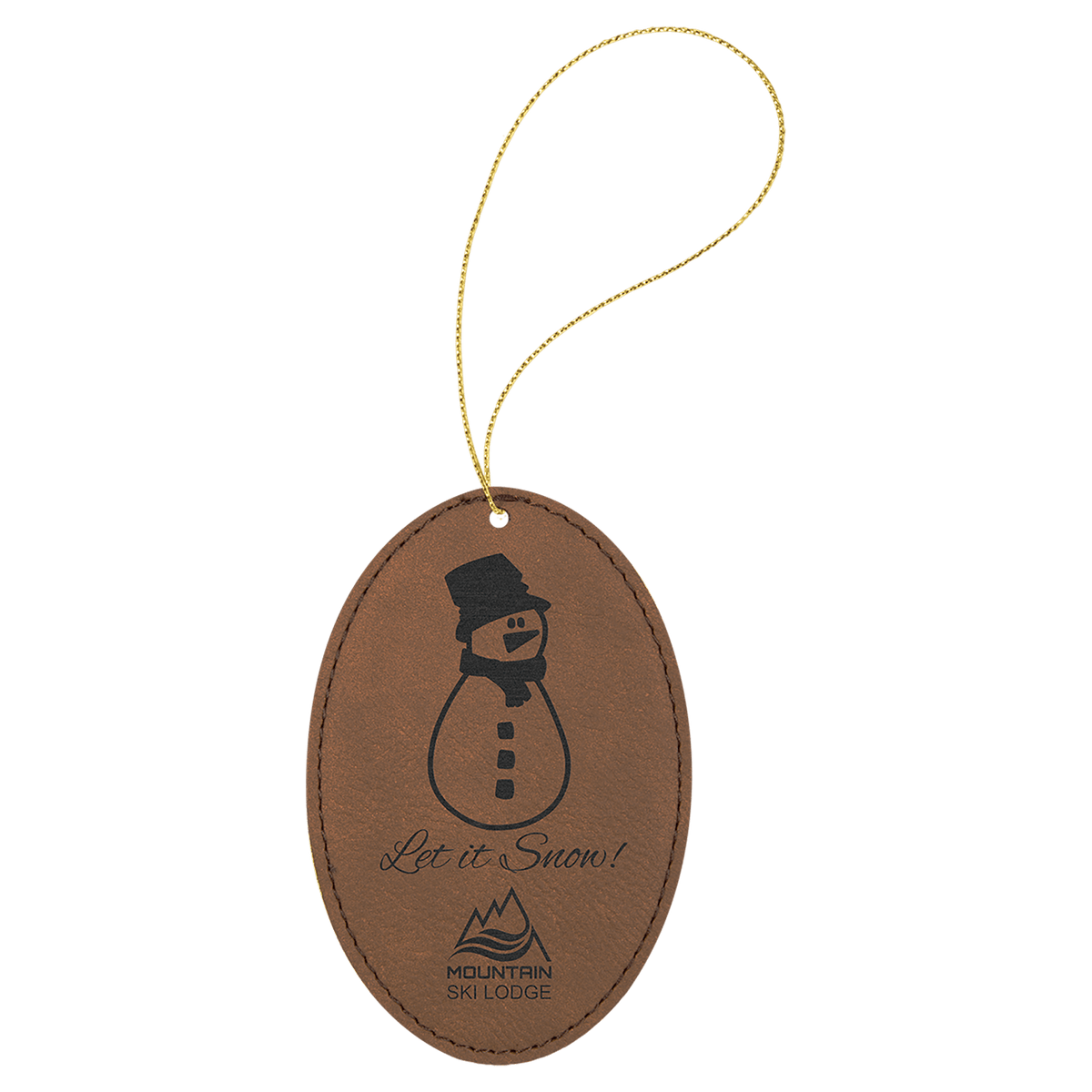 Dark Brown  Laserable Leatherette Oval Ornament with Gold String