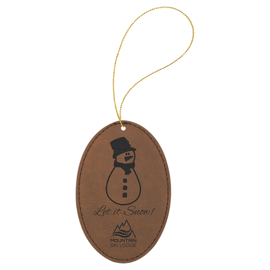 Dark Brown  Laserable Leatherette Oval Ornament with Gold String