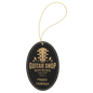 Black/Gold  Laserable Leatherette Oval Ornament with Gold String