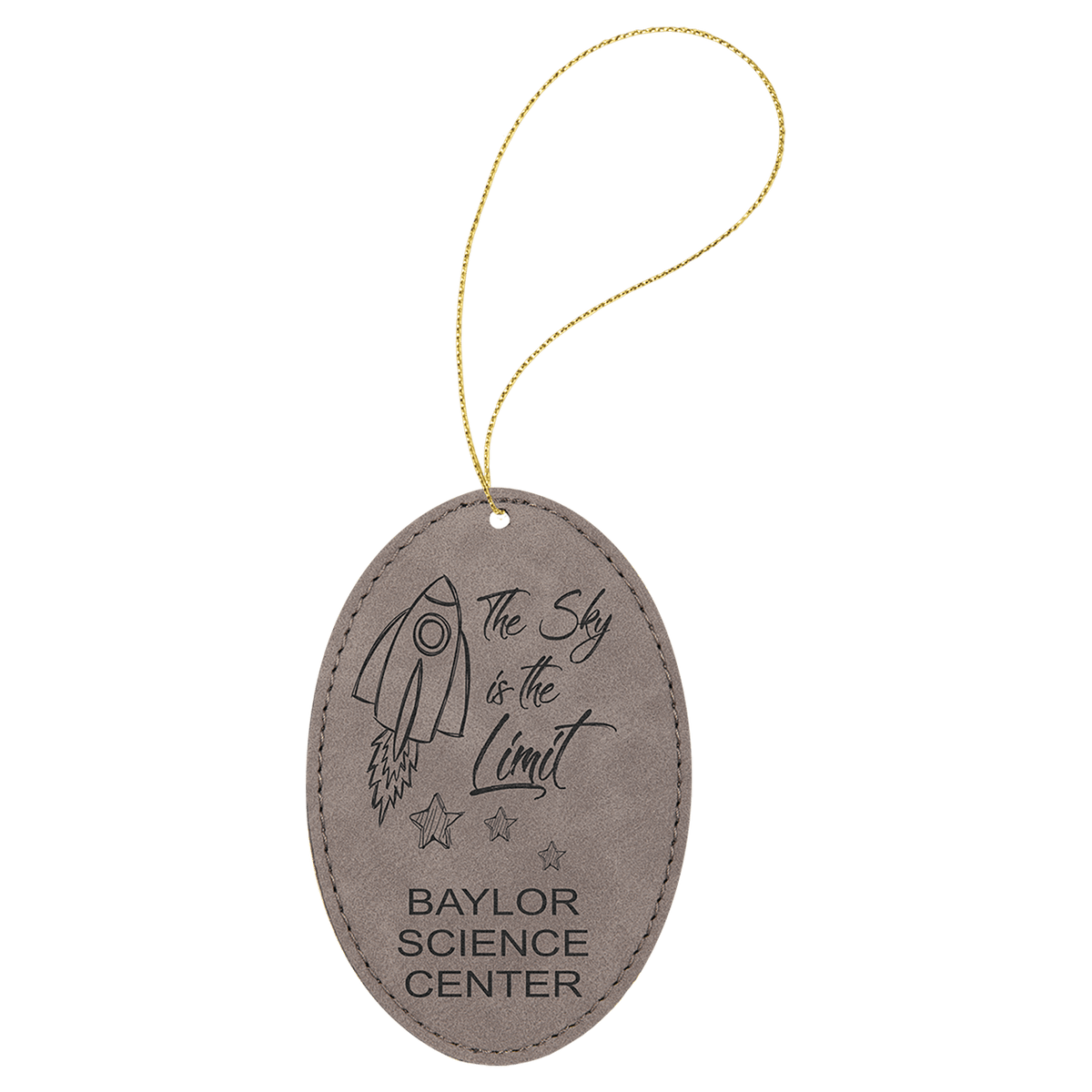 Gray  Laserable Leatherette Oval Ornament with Gold String