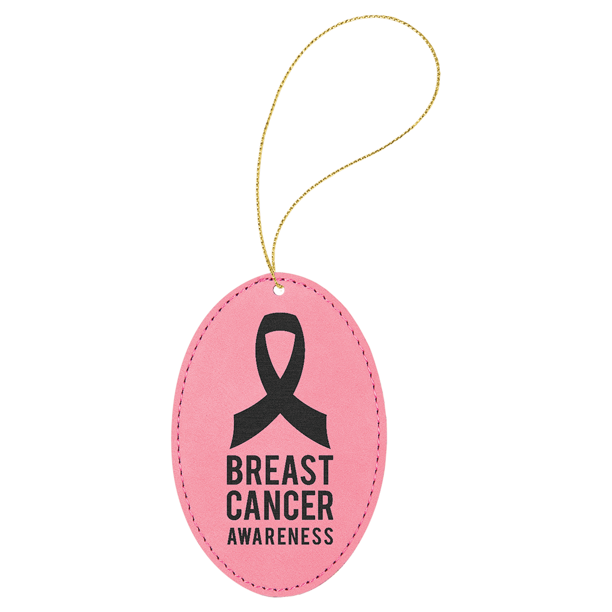 Pink  Laserable Leatherette Oval Ornament with Gold String
