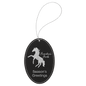 Black/Silver  Laserable Leatherette Oval Ornament with Silver String