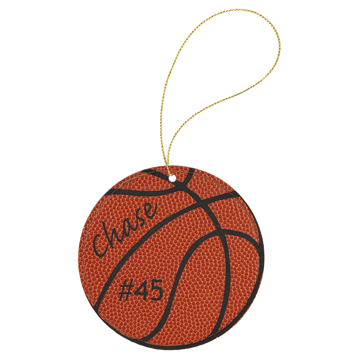 Basketball Laserable Leatherette Ornament with Gold String
