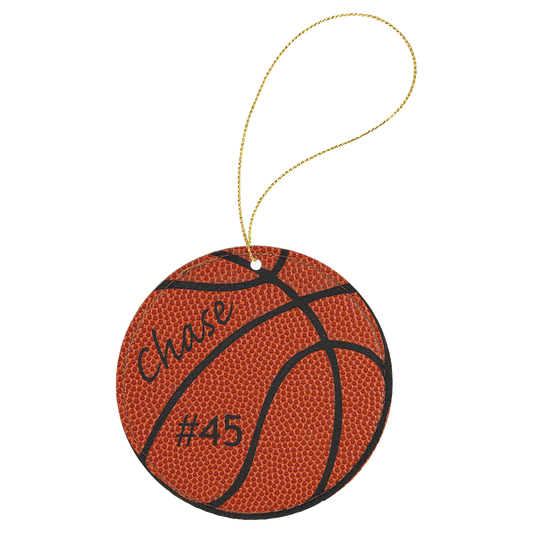 Basketball Laserable Leatherette Ornament with Gold String