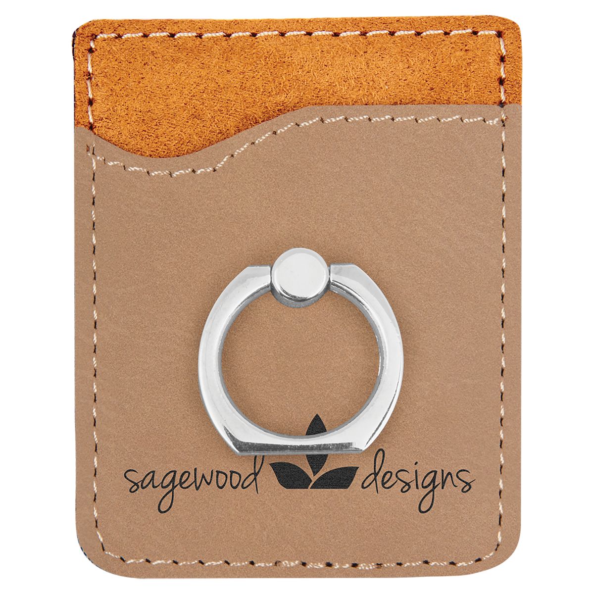 Light Brown Leatherette Cell Phone Wallet with Silver Ring