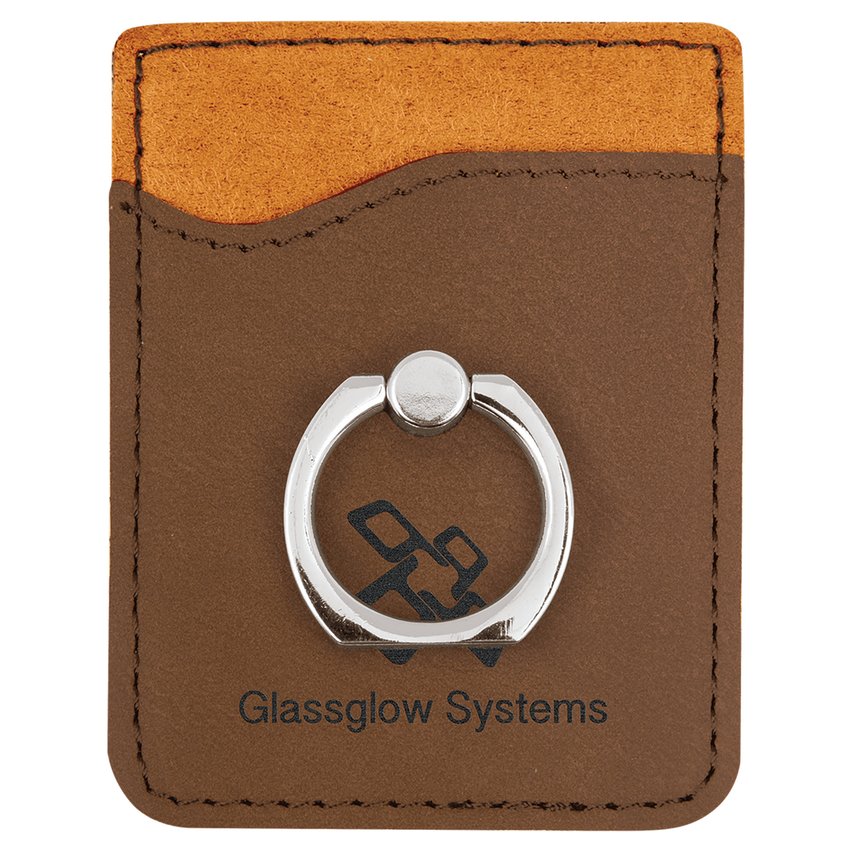 dark Brown Leatherette Cell Phone Wallet with Silver Ring