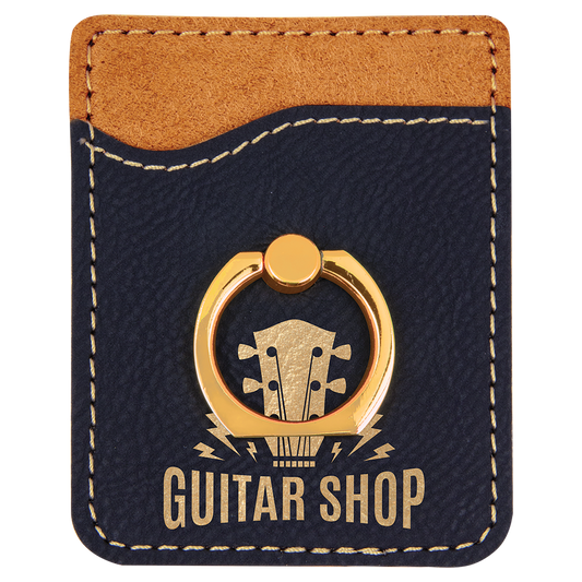 Black/Gold Leatherette Cell Phone Wallet with Gold Ring
