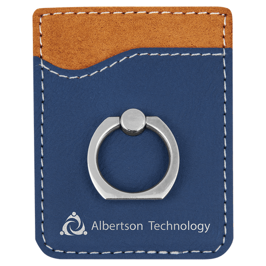 Blue/Silver Laserable Leatherette Phone Wallet with Silver Ring