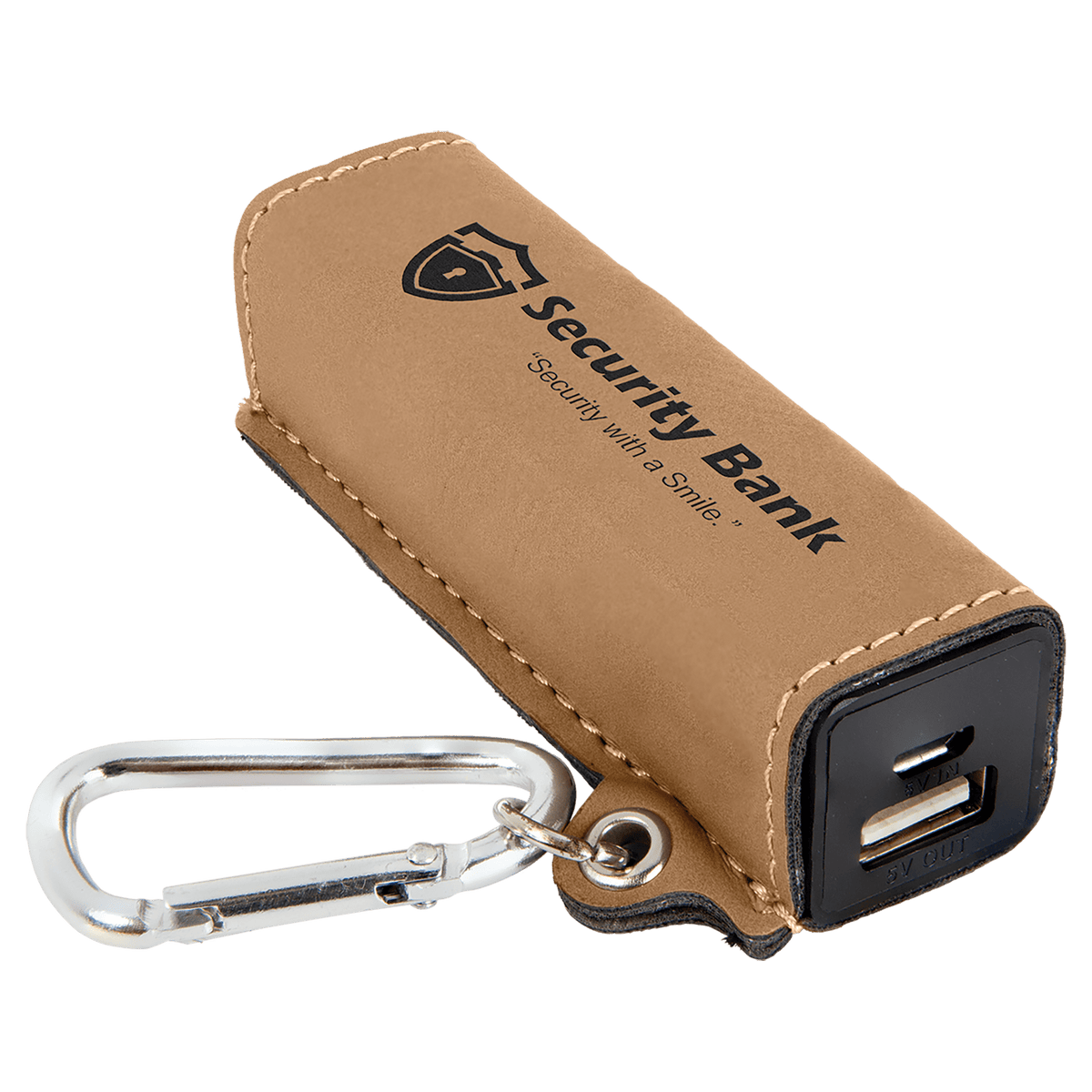 Light Brown Leatherette 2200 mAh Power Bank with USB Cord