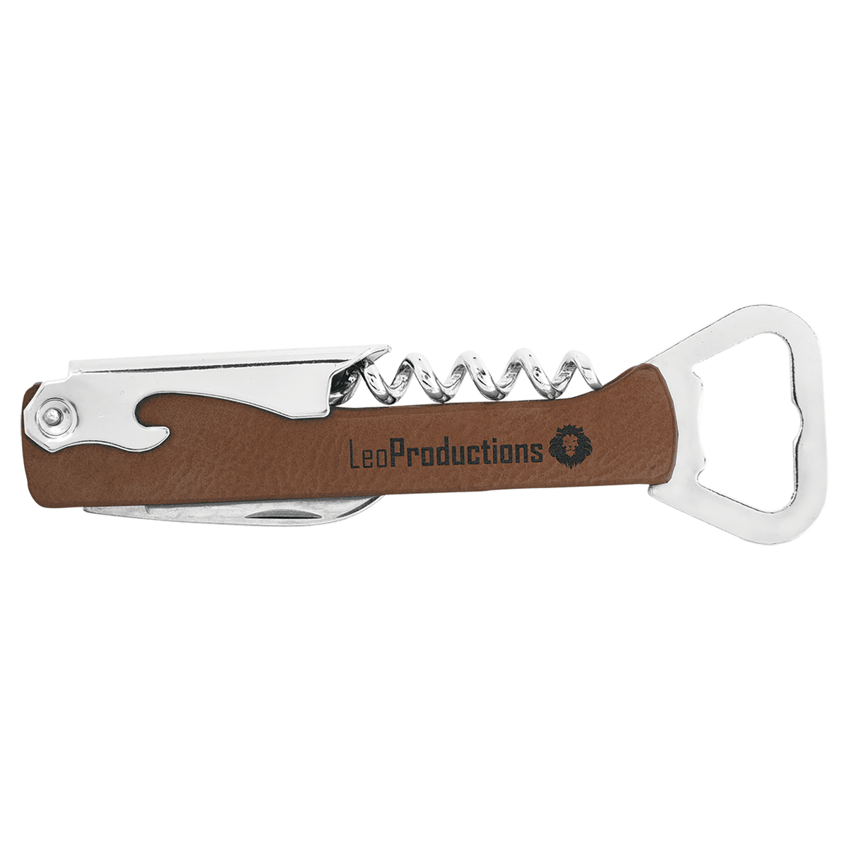 Dark Brown Leatherette Corkscrew Bottle Opener