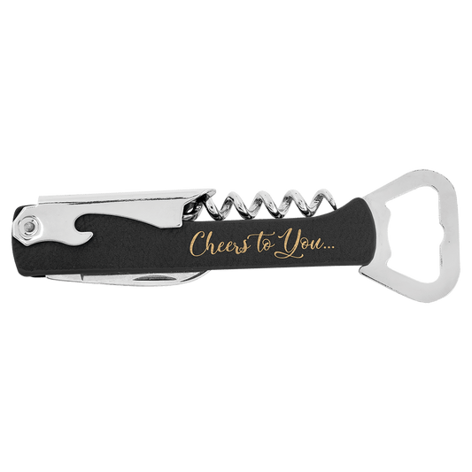 Black/Gold Leatherette Wine Bottle Opener