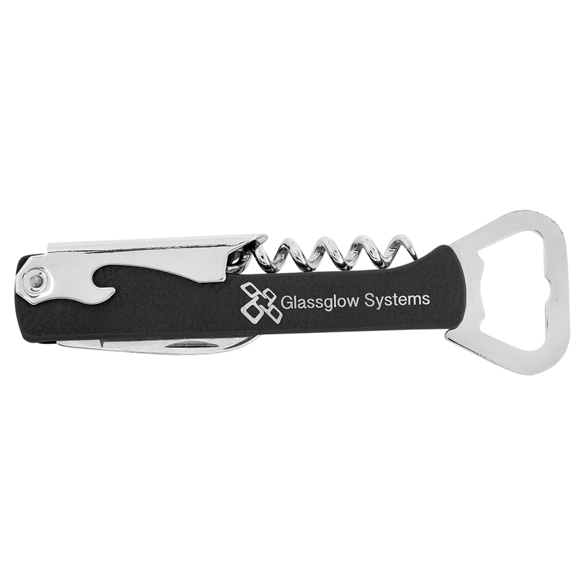 Black/Silver Leatherette Corkscrew Bottle Opener