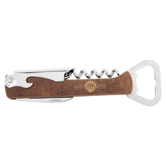 Rustic/Gold Leatherette Corkscrew Bottle Opener