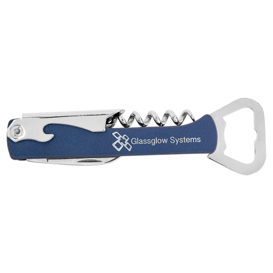 Blue/Silver Leatherette Corkscrew Bottle Opener