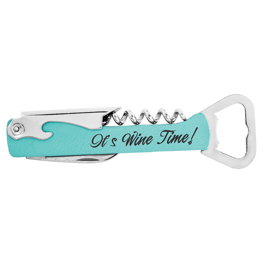 Teal Leatherette Corkscrew Bottle Opener