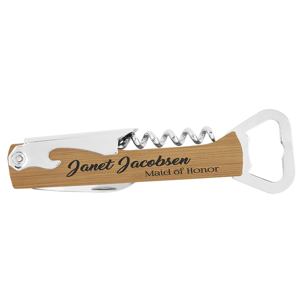 Bamboo Leatherette Corkscrew Bottle Opener