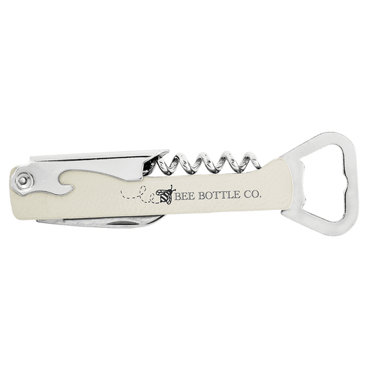 White Leatherette Wine Bottle Opener