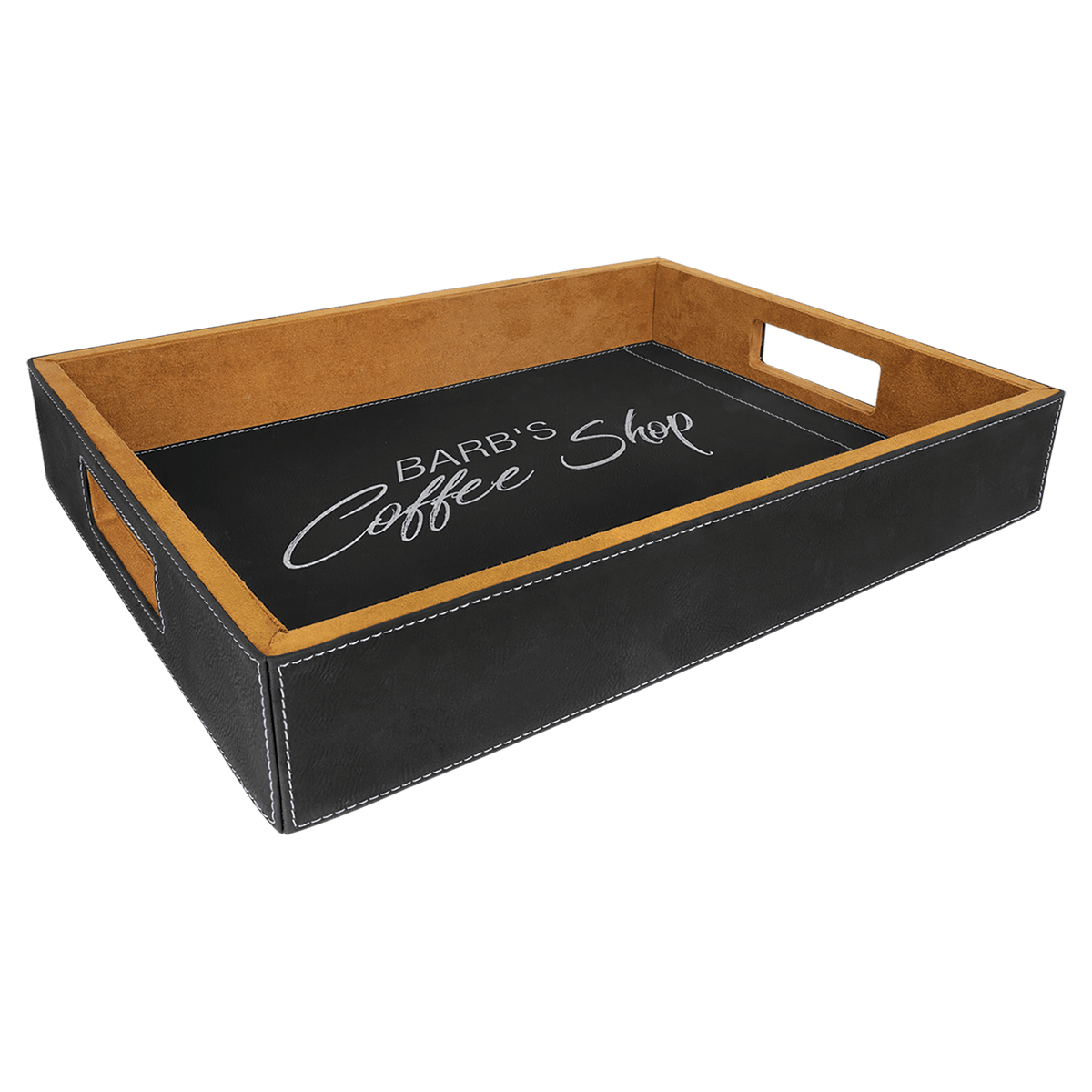 Black/Silver Laserable Leatherette Serving Tray