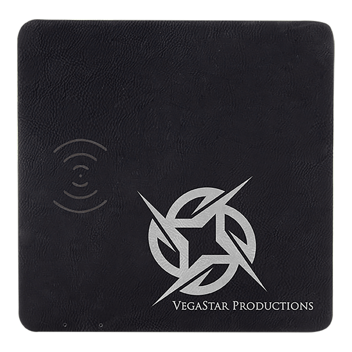 Black/Silver Laserable Leatherette Phone Charging Mat