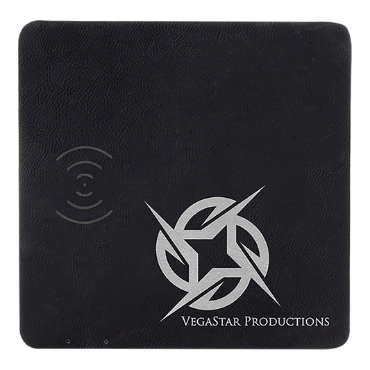 Black/Silver Laserable Leatherette Phone Charging Mat