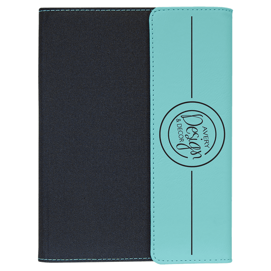 Teal Lasered Leatherette with Black Canvas 7x9 Portfolio