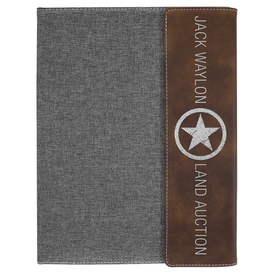 Rustic/Silver Lasered Leatherette with Black Canvas Portfolio