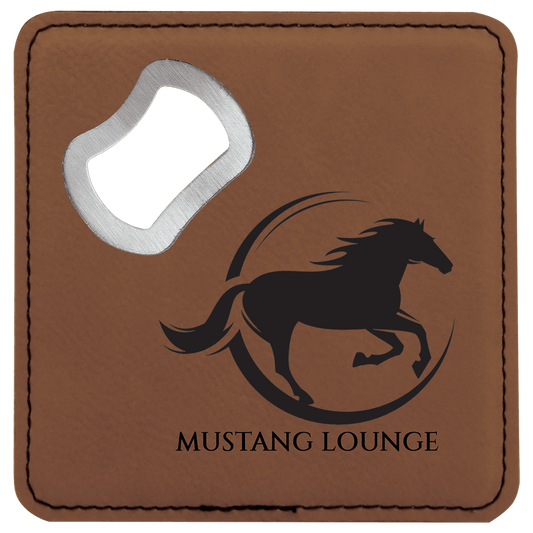 Dark Brown Lasered Leatherette Coaster with Bottle Opener