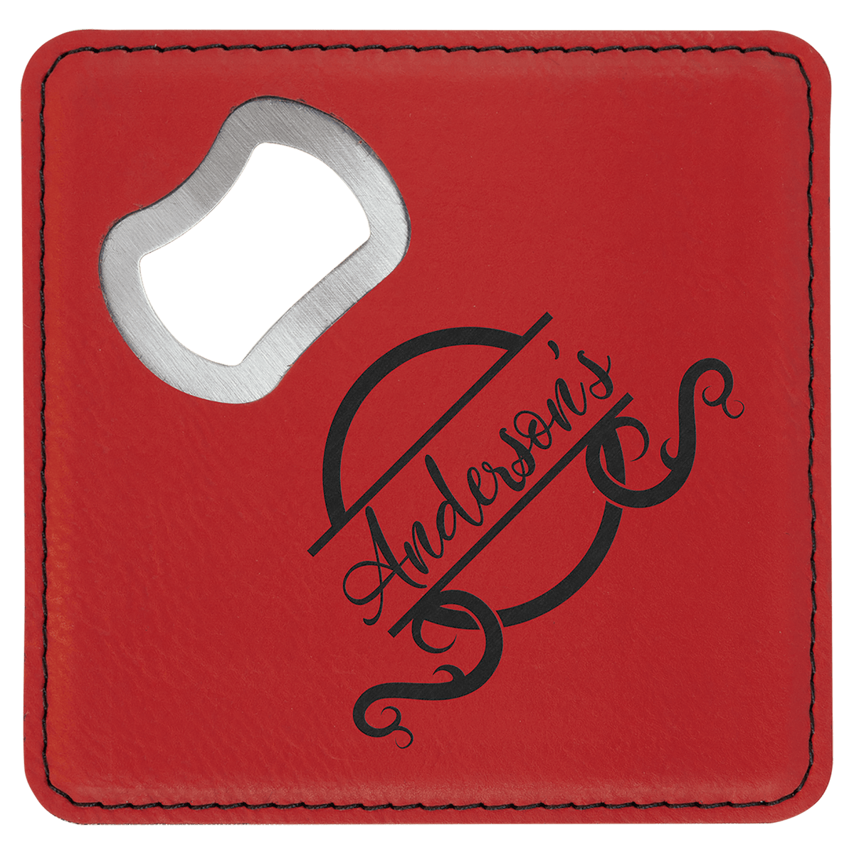 Red Lasered Leatherette Coaster with Bottle Opener