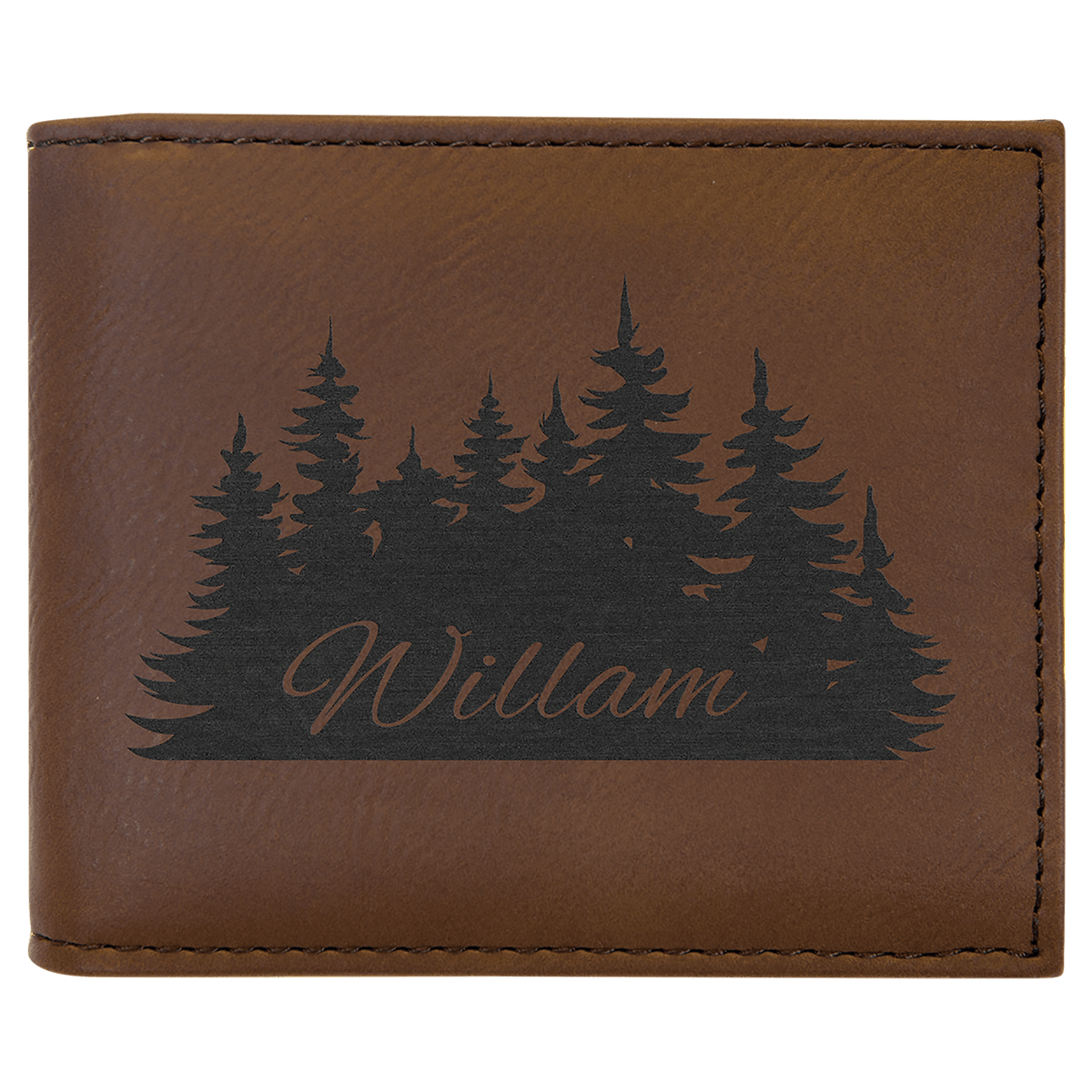 Dark Brown Lasered Leatherette Bifold Wallet with ID Flip Display