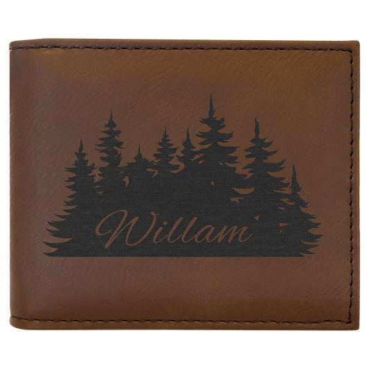 Dark Brown Lasered Leatherette Bifold Wallet with ID Flip Display