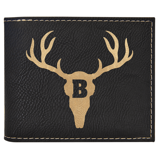 Black/Gold Lasered Leatherette Bifold Wallet with ID Flip Display