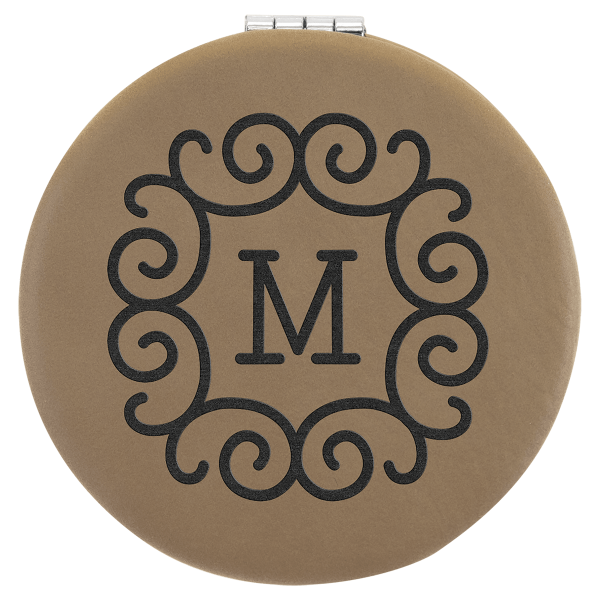 Light Brown Lasered Leatherette Compact Mirror