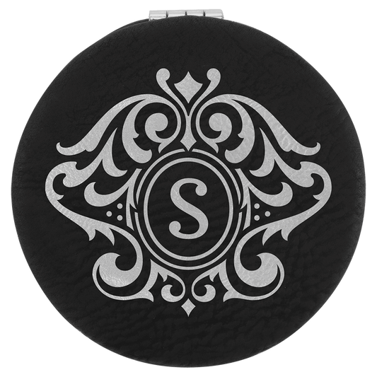 Black/Silver Lasered Leatherette Compact Mirror