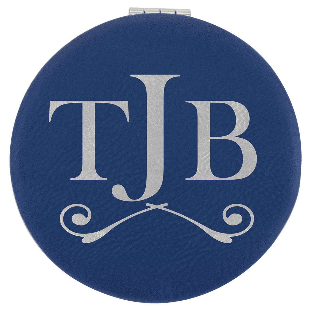 Blue/Silver Lasered Leatherette Compact Mirror