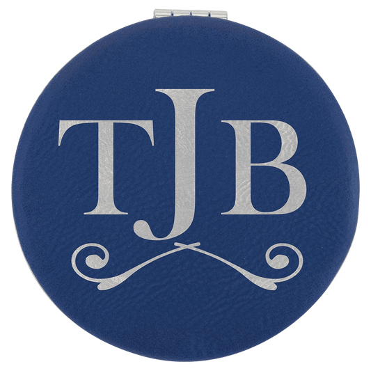Blue/Silver Lasered Leatherette Compact Mirror