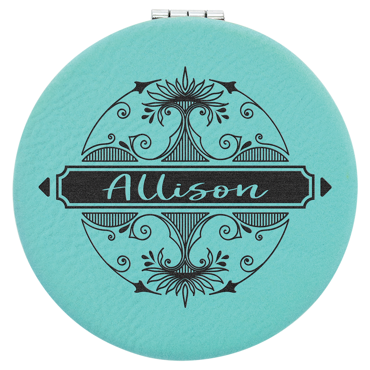 Teal Lasered Leatherette Compact Mirror
