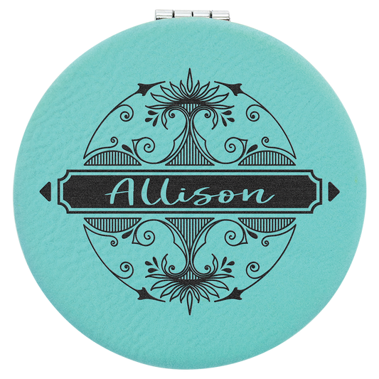 Teal Lasered Leatherette Compact Mirror