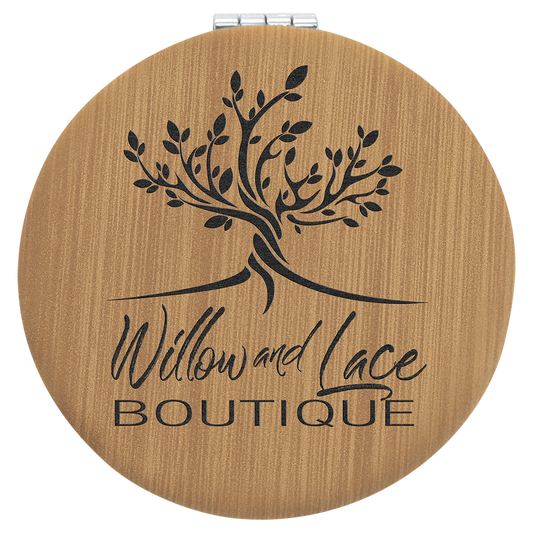 Bamboo Lasered Leatherette Compact Mirror